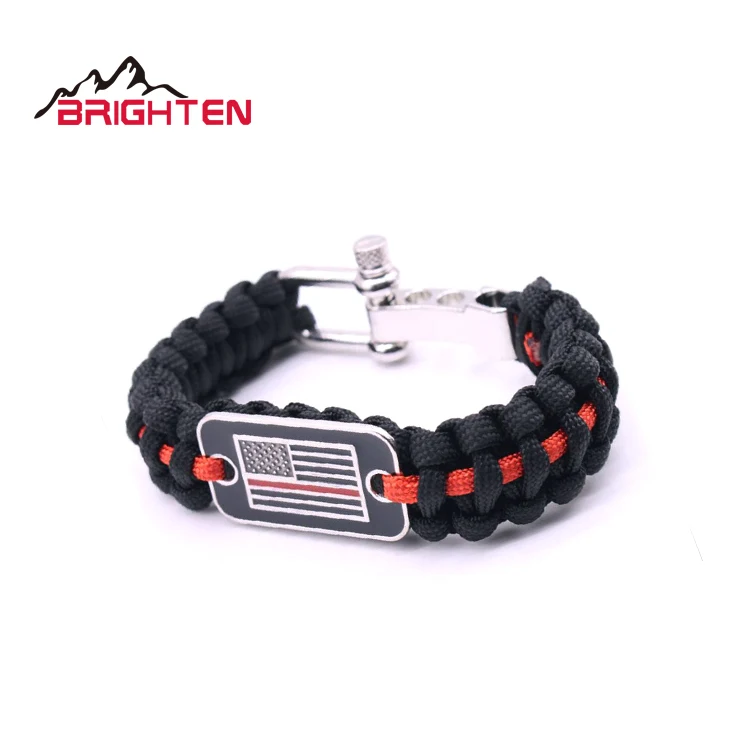 Custom Stainless Steel Shackle Adjustable Flag Customized Survival Thin Blue Line Paracord Bracelet