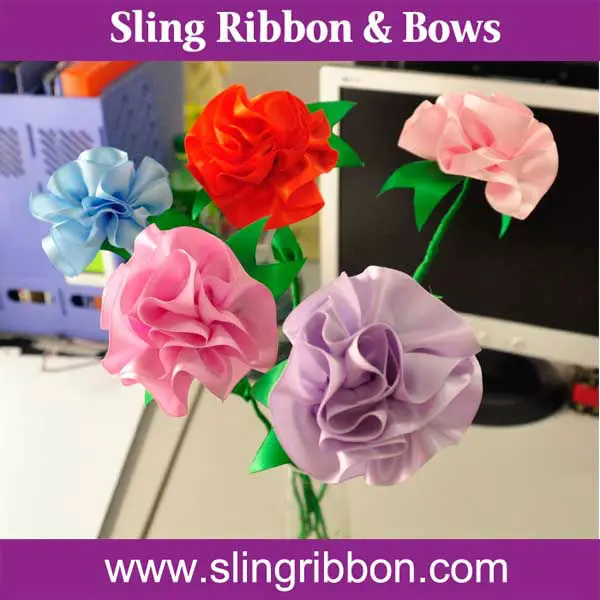 Factory Colorful Artificial Lily and Rose Ribbon Flowers for sale