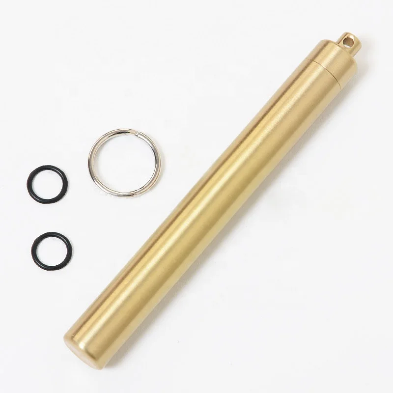 Portable emergency pills tube brass pill box waterproof toothpick holder keychain item