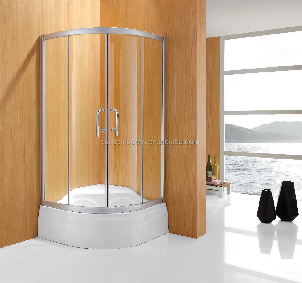 Wholesale customized sliding shower door arc design brushed aluminum frame tempered glass Silding shower door room