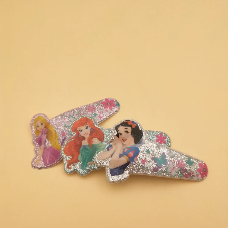 
Wholesale high quality custom glitter printed metal kids snap hair clips for girls 