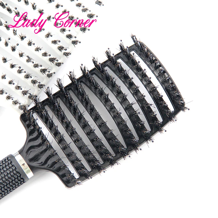Anti-static Heat-resistant Curved Vent Boar Bristle detangling hair brush Massage Combs for Pro Hair Salon Barber Hair Styling