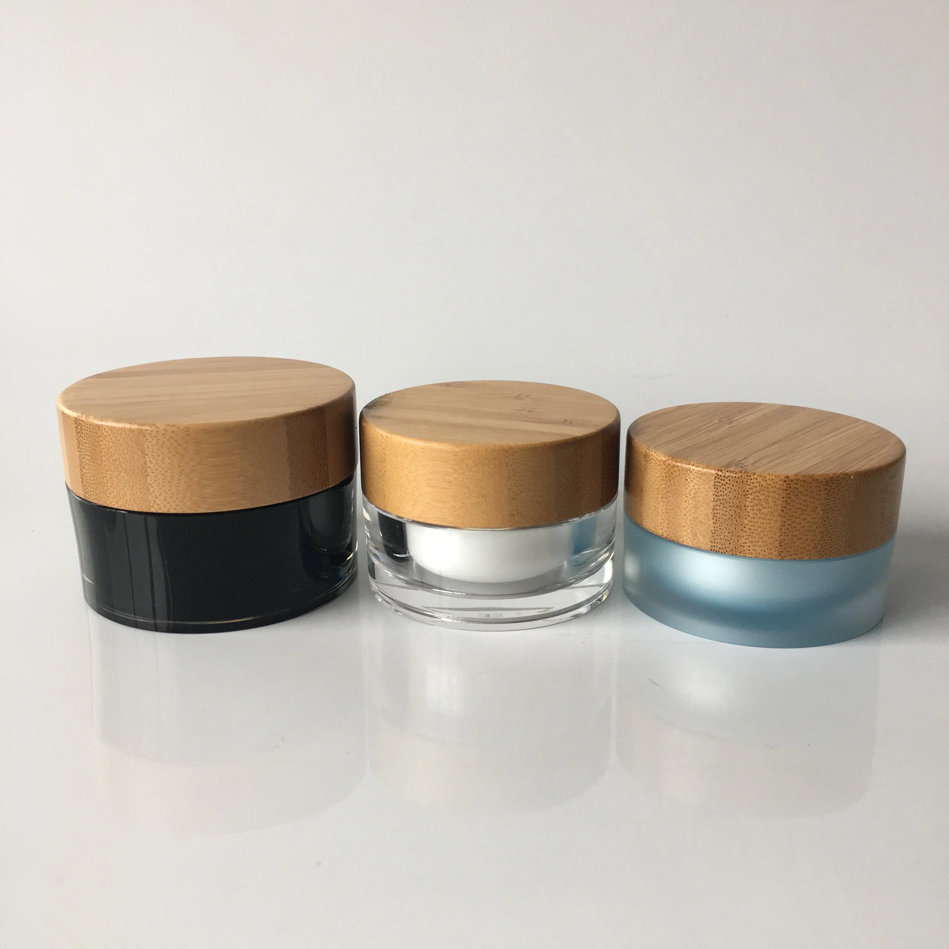 
cosmetic packaging luxury 30g bamboo lid cosmetic jar 0.5 oz eye cream plastic jar 50ml acrylic jar 