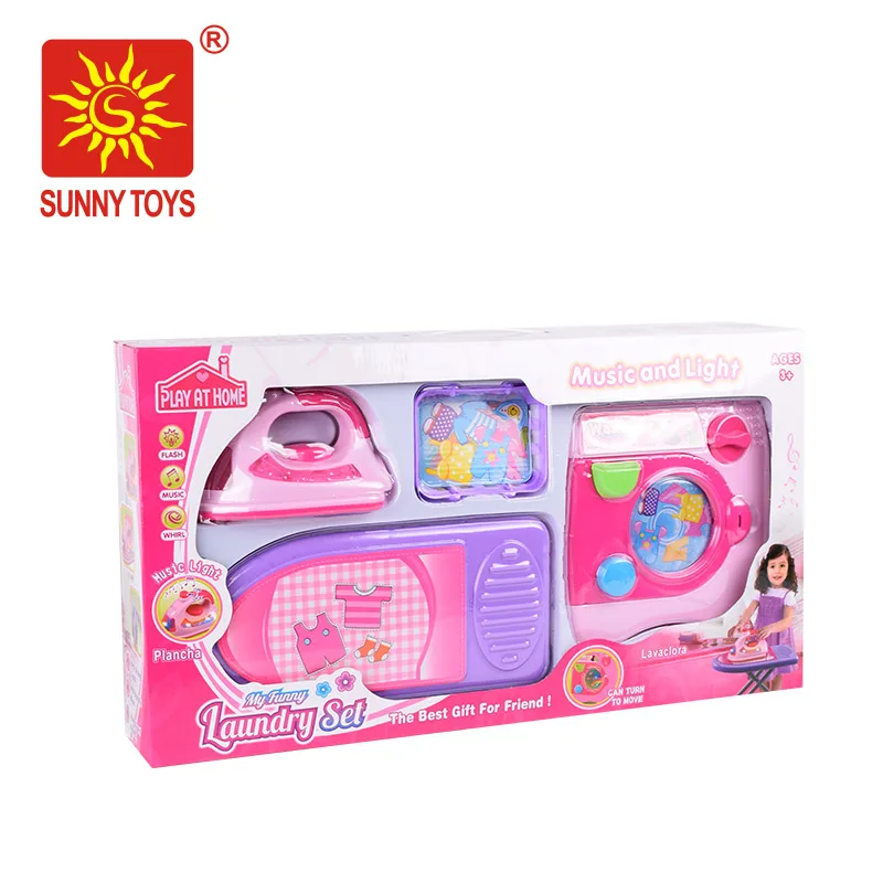 kids pretend play laundry set game girls toys house appliance electric iron washing machine toy with music light