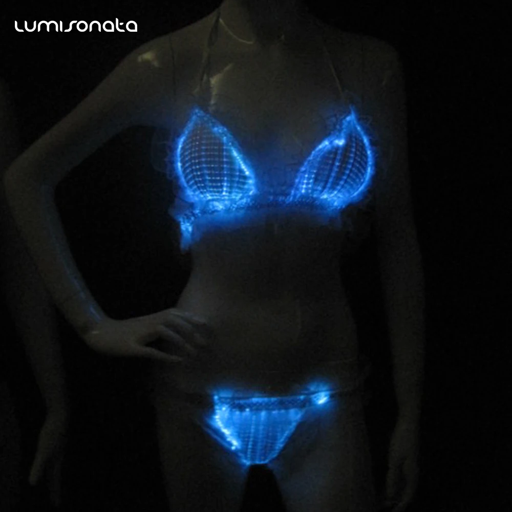2018 newest lighted natural fiber optical clothes netted underwear led lingerie