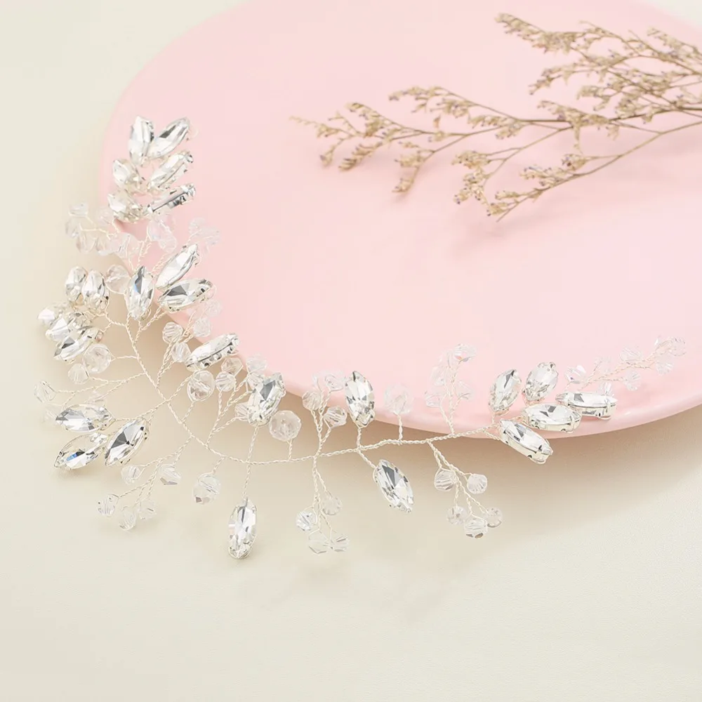 Handmade Rhinestone Crystal Wedding Hair Band Bridal Hair Bands for Wedding Hair Accessories Silver