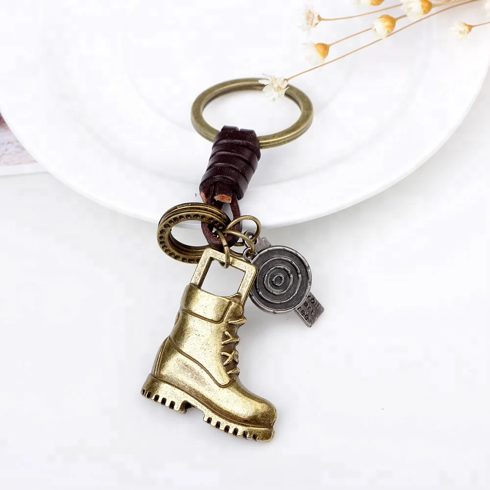 Vintage Bronze Boots Pendant Key chains Holder women Leather Keyring Keychain For Car Fashion Men Jewelry Free shipping