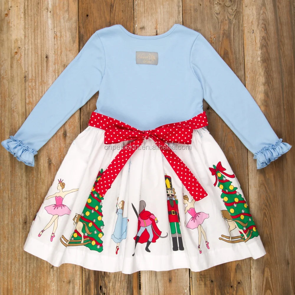 fashion winter Christmas girls cotton nutcracker print dress