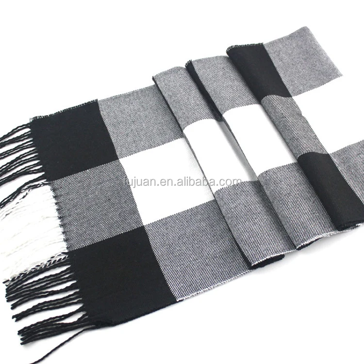Promotional activities winter good warm yarn dyed knitted fringe simple cashmere acrylic plaid scarf