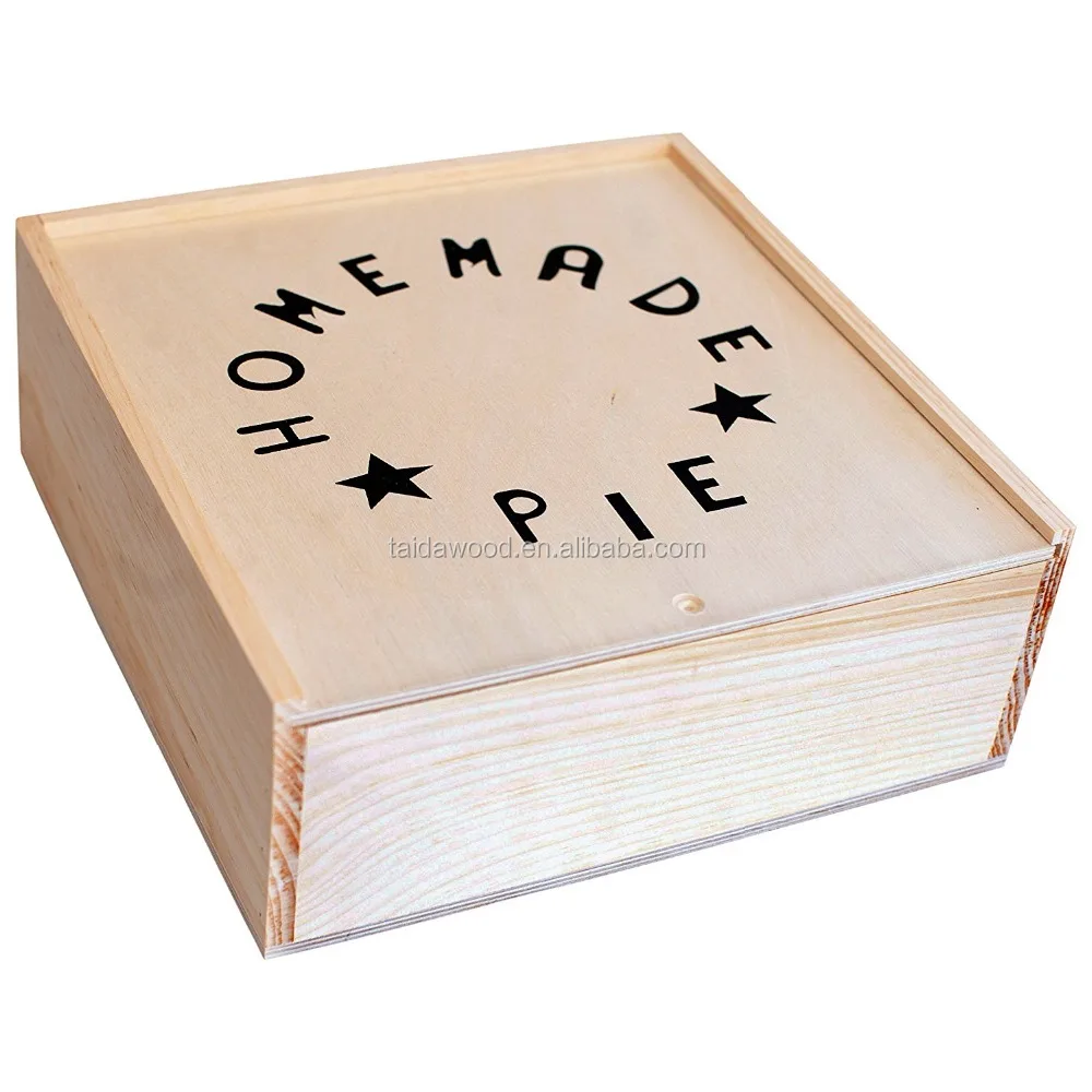 Custom personality slide pine wooden pie box with lid