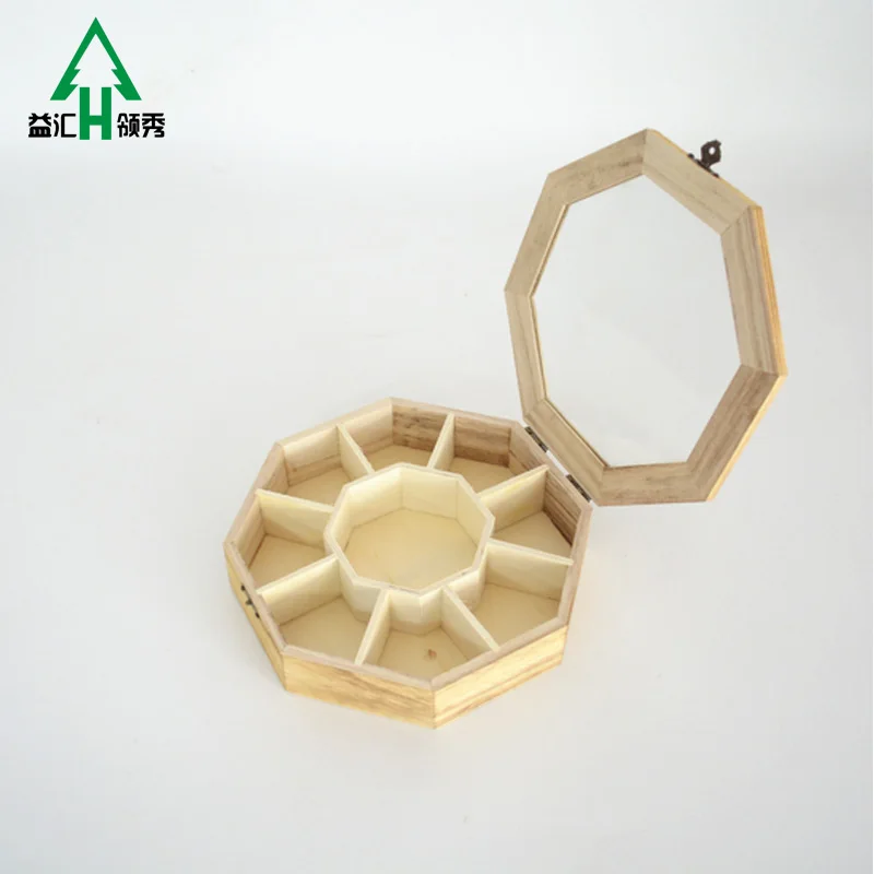 regular hexagon shaped wooden tea packaging box with laser engraving lid