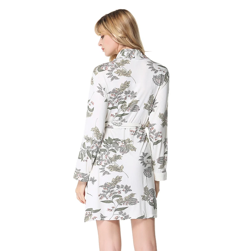 Wholesale women print flowers kimono knee length cotton floral bridesmaid robe
