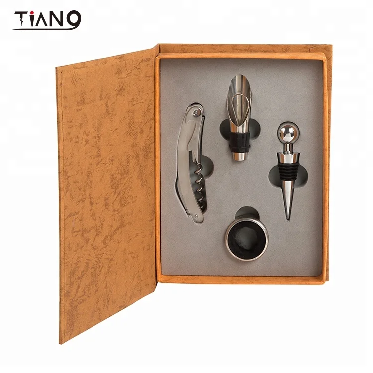 
Hot 4pcs stainless steel corkscrew wine set book shaped corkscrew set gifts 