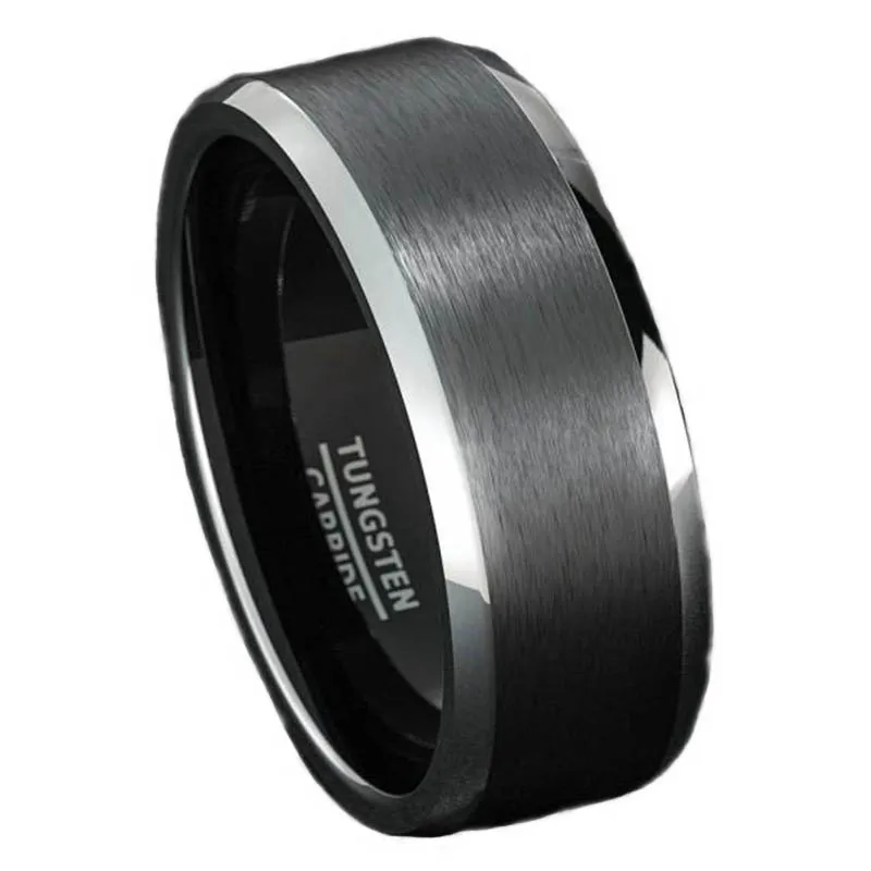 
IP Black Big Brushed Tungsten Carbide Mens Punk Rings 