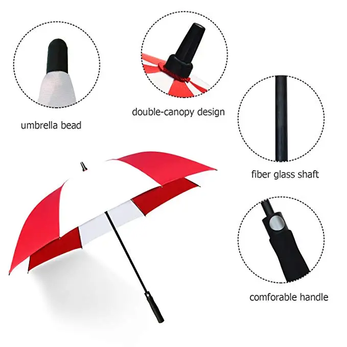 Red White Double Layer Custom Print Golf  Red and White Umbrella Double Canopy 68 inch Big Windproof Large Golf Umbrella