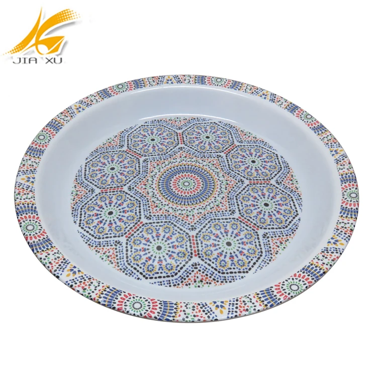 2017 home decoration 17.5 inch melamine  tray wavy large round dinnerware serving tray