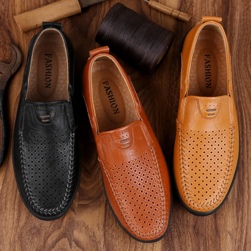 
Genuine leather driving moccasins loafer shoes men summer 