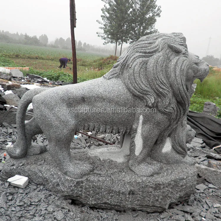 Wholesale black granite stone lions statue with a big lion and a little lion