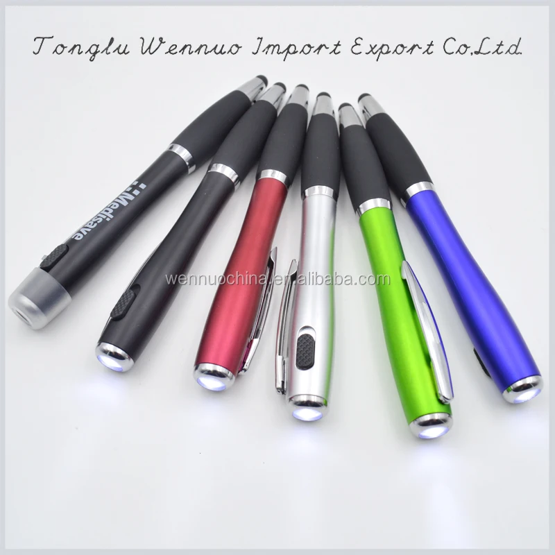 New design 3 in 1 custom advertising led light plastic ball pen with stylus
