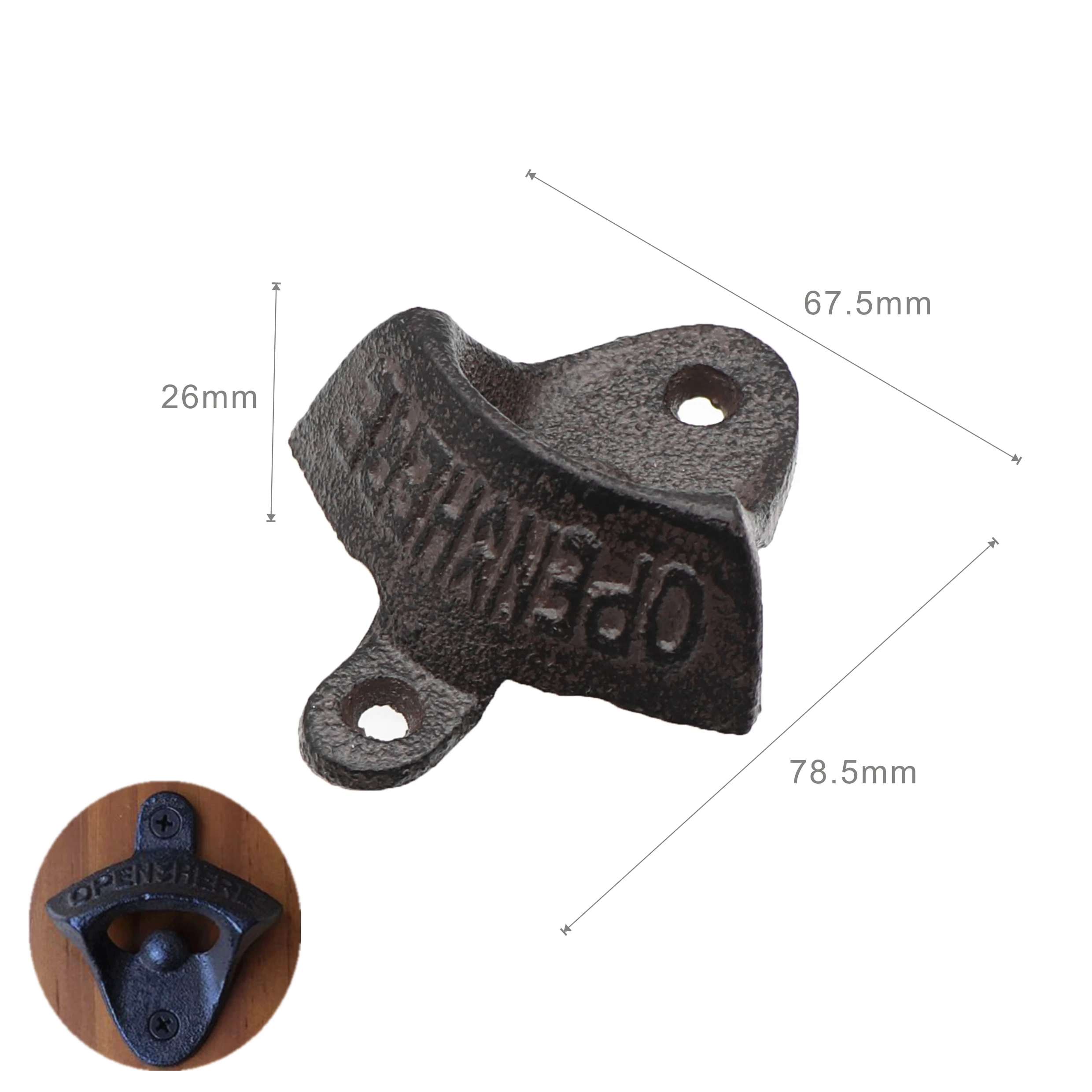 OPEN HERE Rust Antique Wall Mounted Bottle Opener Cast Iron Crown Stationary Beer Bottle Opener Mounting Screws Included