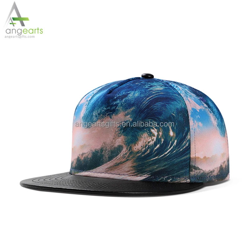 Wholesale fashion Rap hip hop leather and digital printing 5 panel snapback hats cheap could custom printing personalized LOGO