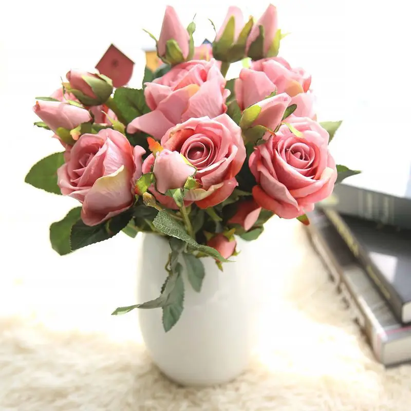 Competitive price natural fake artificial velvet roses flowers for wedding
