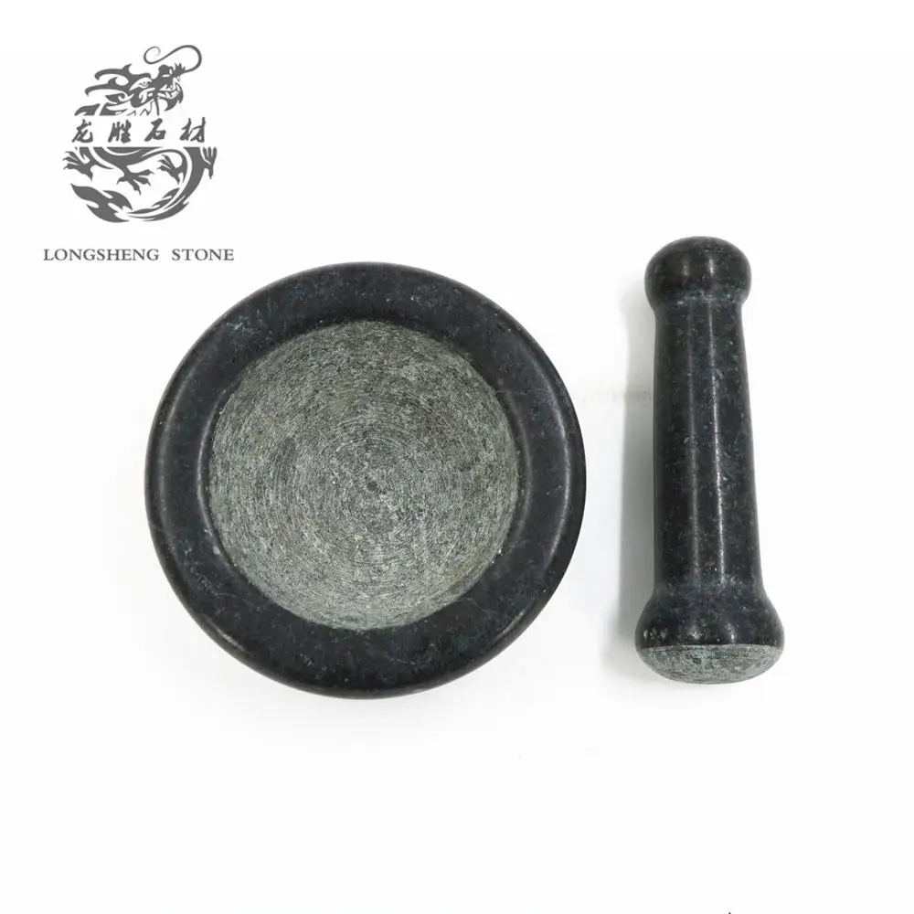 Eco-Friendly Home Kitchen Black Granite Garlic Keeper Stone Seasoning Grind Mortar Pestle Sets for Home & Restaurants