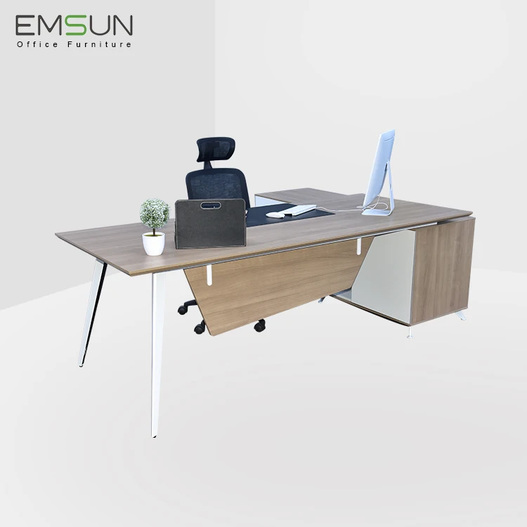 China modern boss table L shape director table wooden executive desk with Aluminum leg