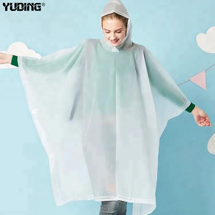 Custom clear plastic Rain Poncho with logo Thick waterproof long PVC EVA square ponchos long hooded white raincoat