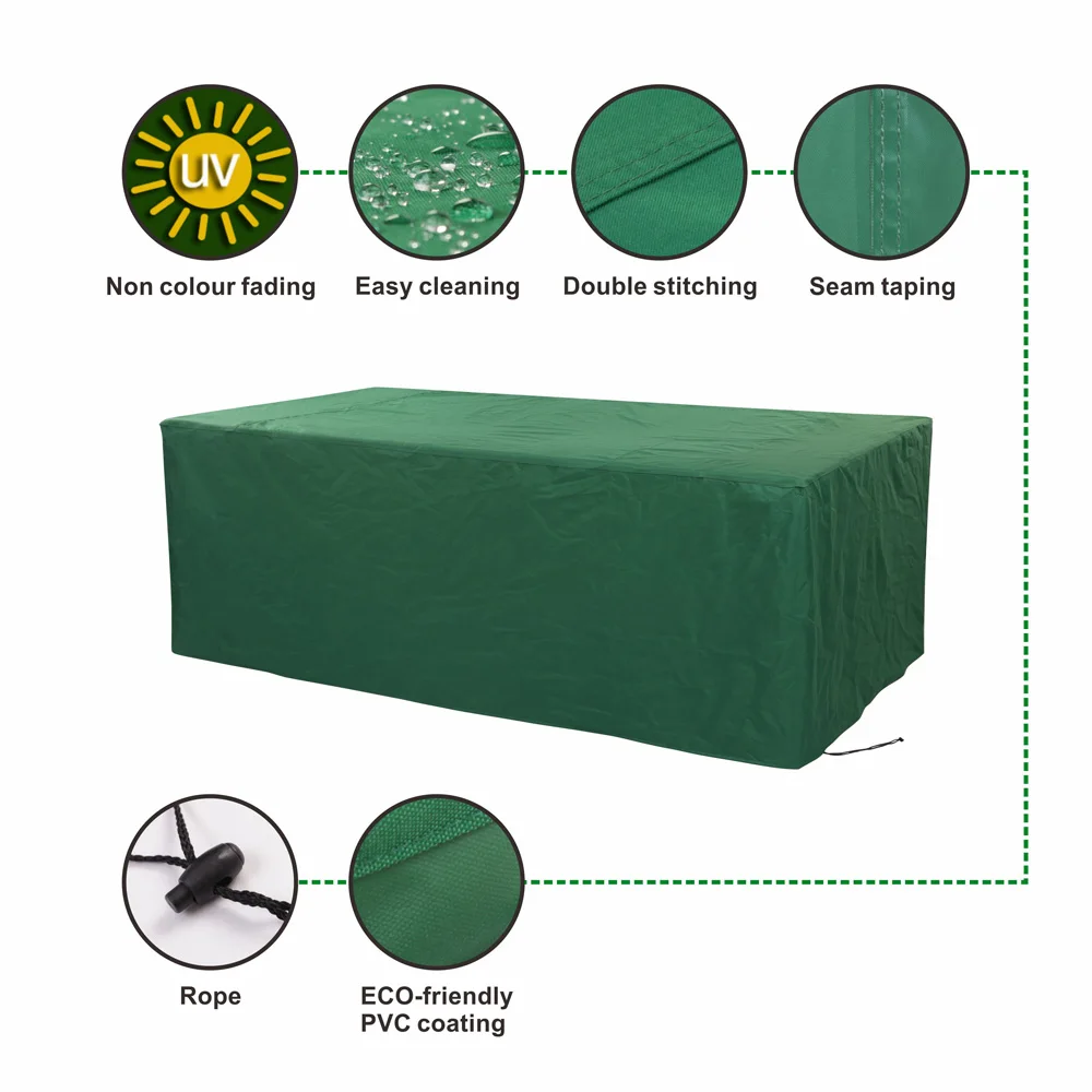 Custom Size Waterproof UV Protective Outdoor Garden Patio Furniture Cover Green Color Rectangular Table Cover