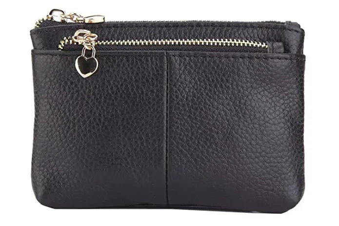 Mini Women Genuine Leather Zip Small Coin Purse With Key Ring Triple Zipper Card Holder Wallet For Women