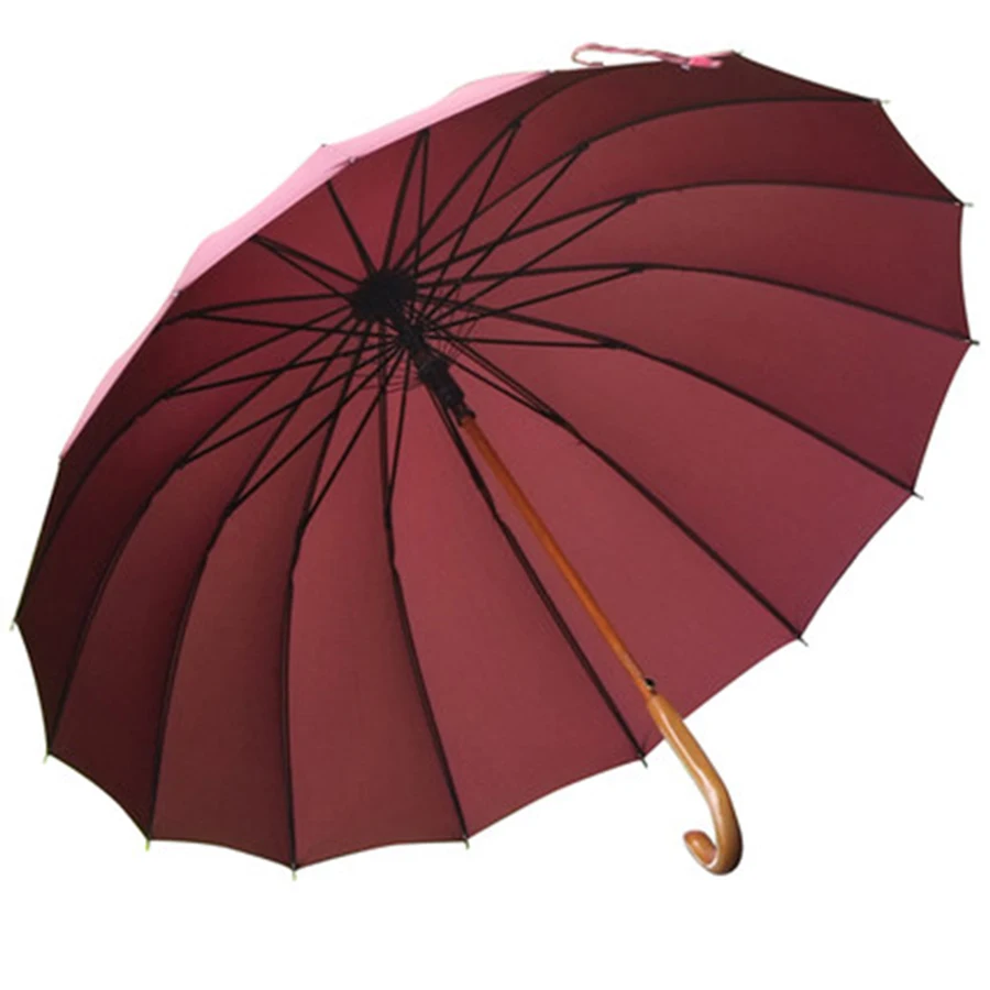 High quality 16K J Hook Wooden Handle Eco Friendly Lady Fashion Umbrella