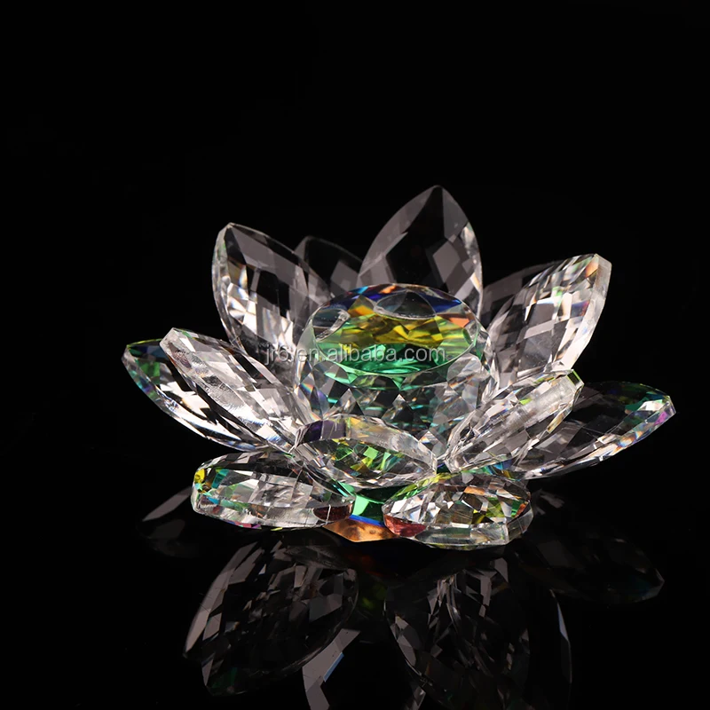 Lotus Crystal Glass Home Decoration Paperweight Ornament Feng Shui Flower Decor Collection Adornment