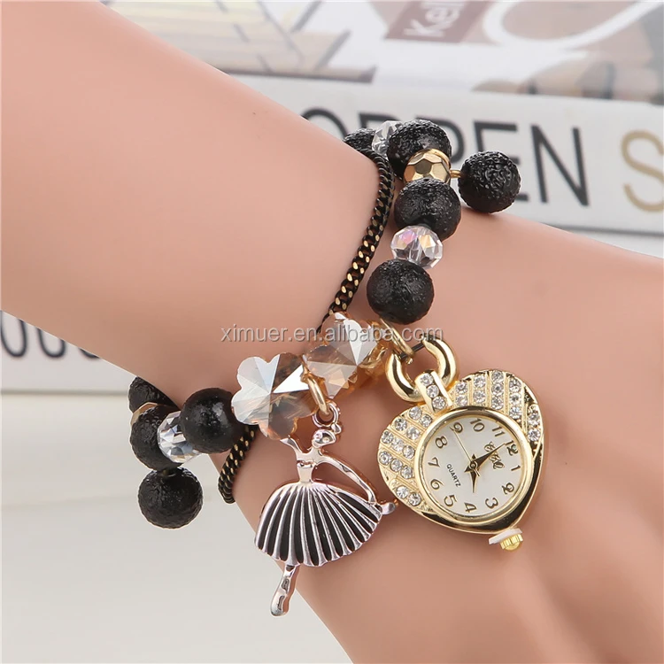Pretty fashion beaded bracelet watch charm watch girls