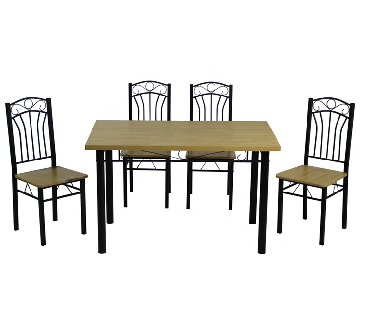 Melamine mahogany popular style metal Dining table set with 4 chairs for dining room DS-006
