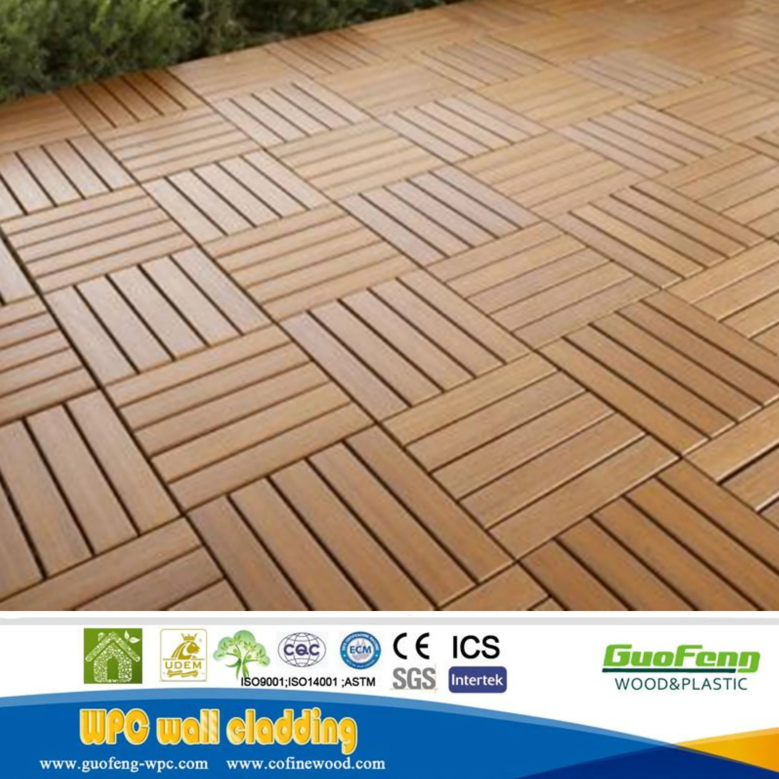WPC outdoor  interlocking plastic wood tile bathroom tiles