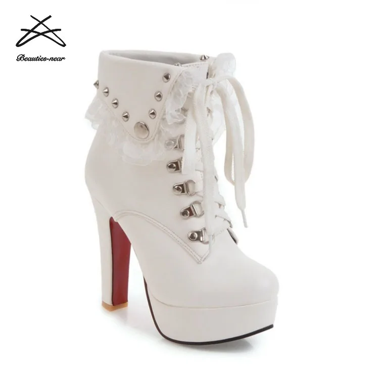 2018 Autumn shoes big size high heel women ankle boots rubber boots