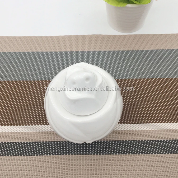 Nice fancy decal white ceramic special design sugar pot for drinking