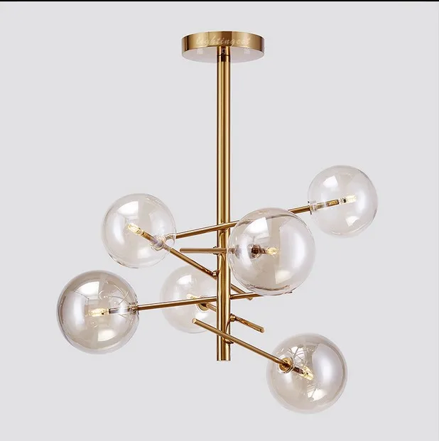 Postmodern Magic Bean Glass Chandelier Metal Ceiling Light 6 lights Pendant Lighting