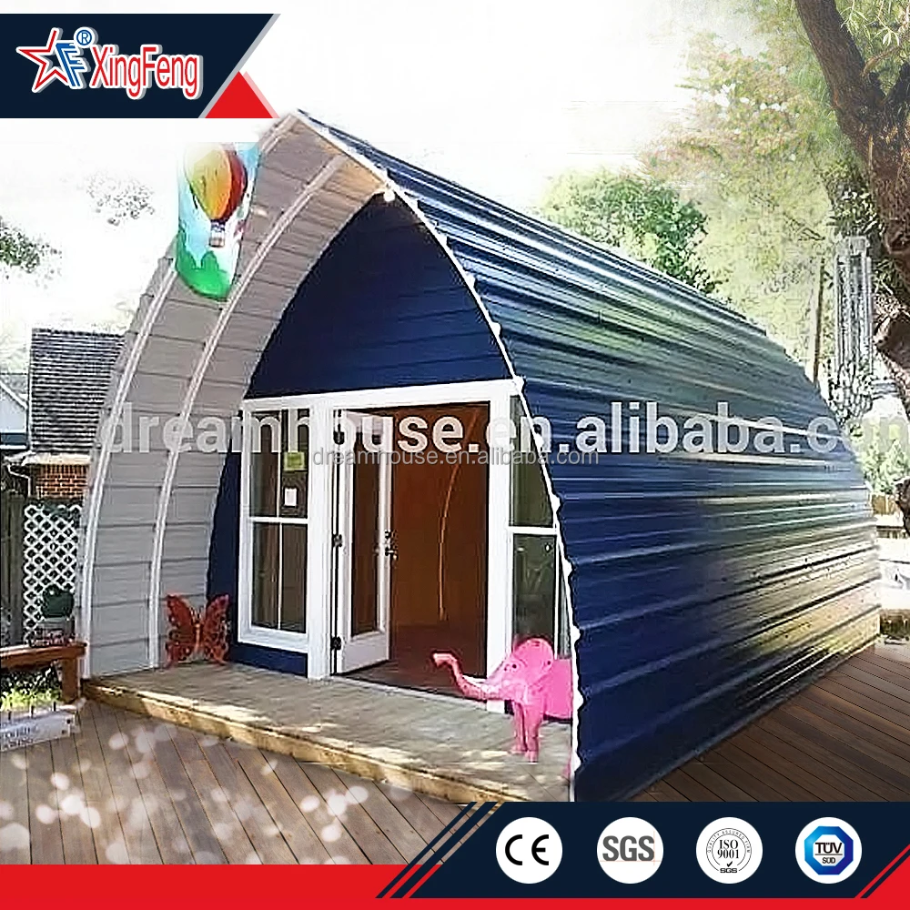 cheap arched prefabrarched holiday cabin house/new style light steel living tiny homes/Low cost prefab camping dome house