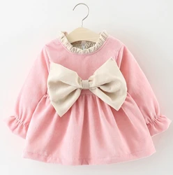 Custom Newborn Ruffle Collar Big Bowtie Ornament Corduroy  Baby Romper Long Sleeve Kids Frock