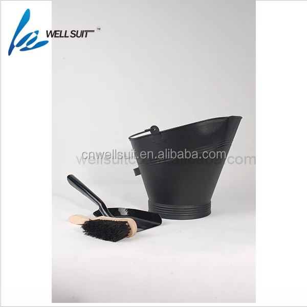 Fireplace Metal Hot Ash bucket with lip black coating shovel and bucket for fireplace