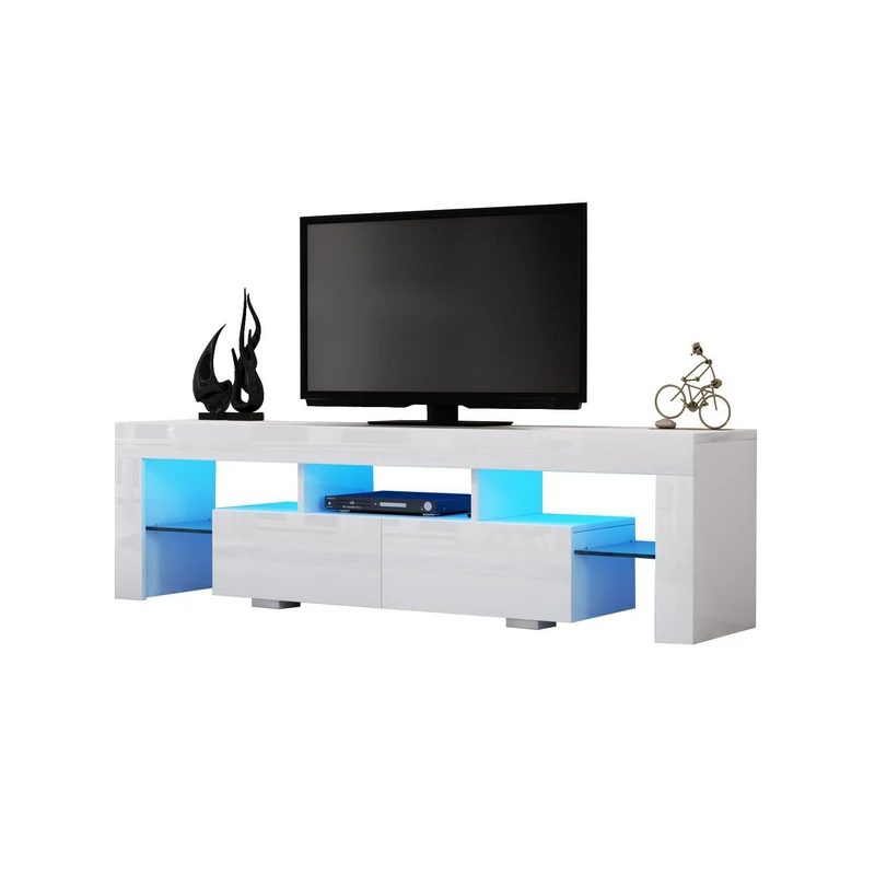 High Gloss TV Stand with LED Light Wooden TV Cabinet Modern TV Table for Living Room
