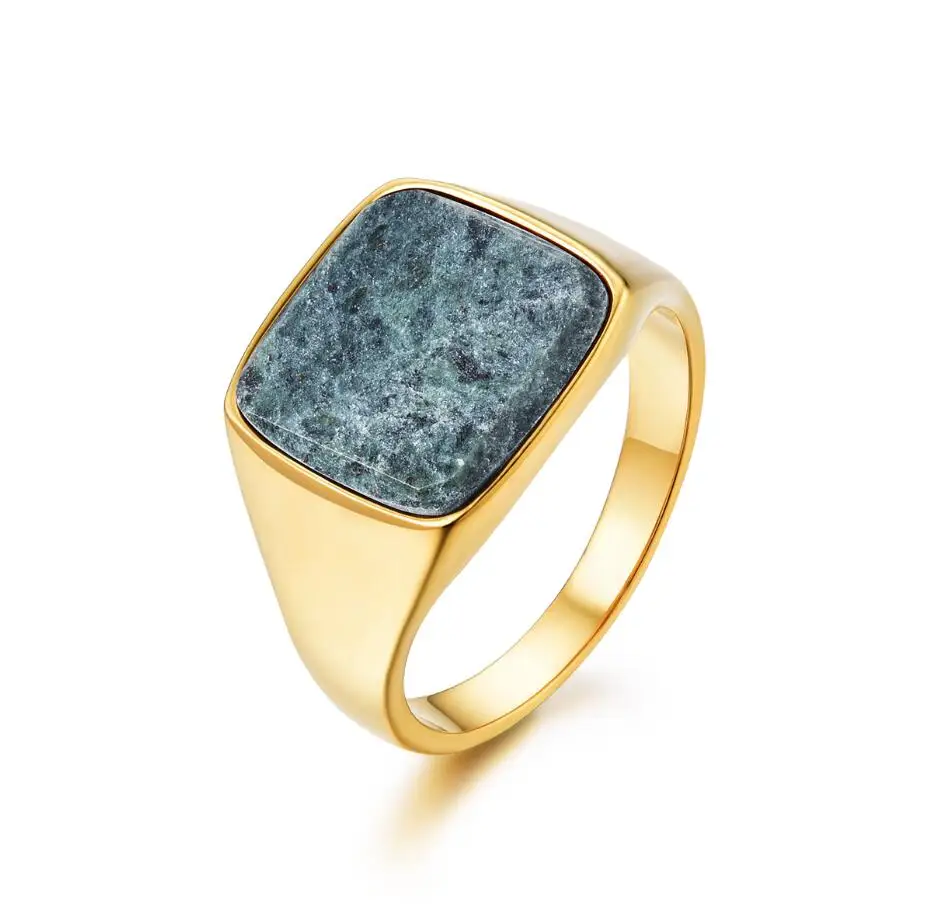 Latest Design 316 Stainless Steel Signet jewelry natural single stone Rings for Men