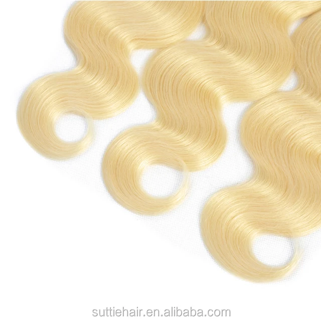 Brazilian 613 virgin Hair Weave Bundles 613# Platinum Blonde body wave Remy Human Hair 3 Bundles With frontal