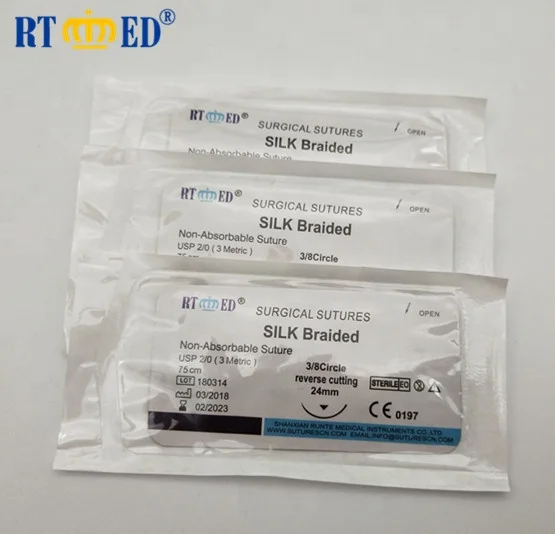 Factory Offer high Quality Surgical Sutures Non-absorbable Silk Suture With Needle with ISO & CE approved