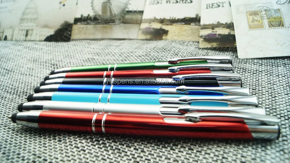popular custom logo aluminium click rubber tip touch screen stylus refill ballpoint pen business