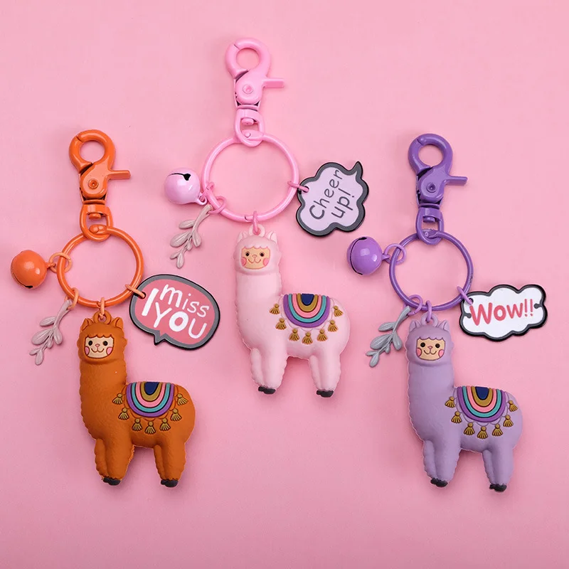 2019year Hot sale PVC  Animal alpaca LAMA soft animal keyrings alpaca keychains