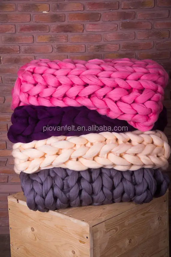 Merino Wool Knitted Blanket Plain Style for Baby Bedding