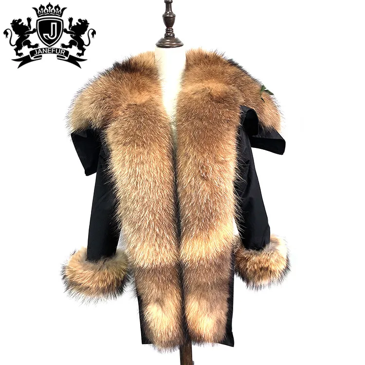 Wholesale Custom Real Raccoon Fur Cuff Comfortable Classical Winter Fox Fur Coat With Fur Collar